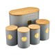 image 1 of Cooks Professional 5 Piece Ribbed Tea, Coffee, Sugar, Biscuit & Bread Cannisters with Bamboo Lids | Stainless Steel Kitchen Storage Bins | Grey & Gold