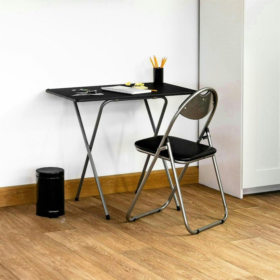 image 1 of Harbour Housewares Wooden Folding Desk & Chair Set - Silver/White