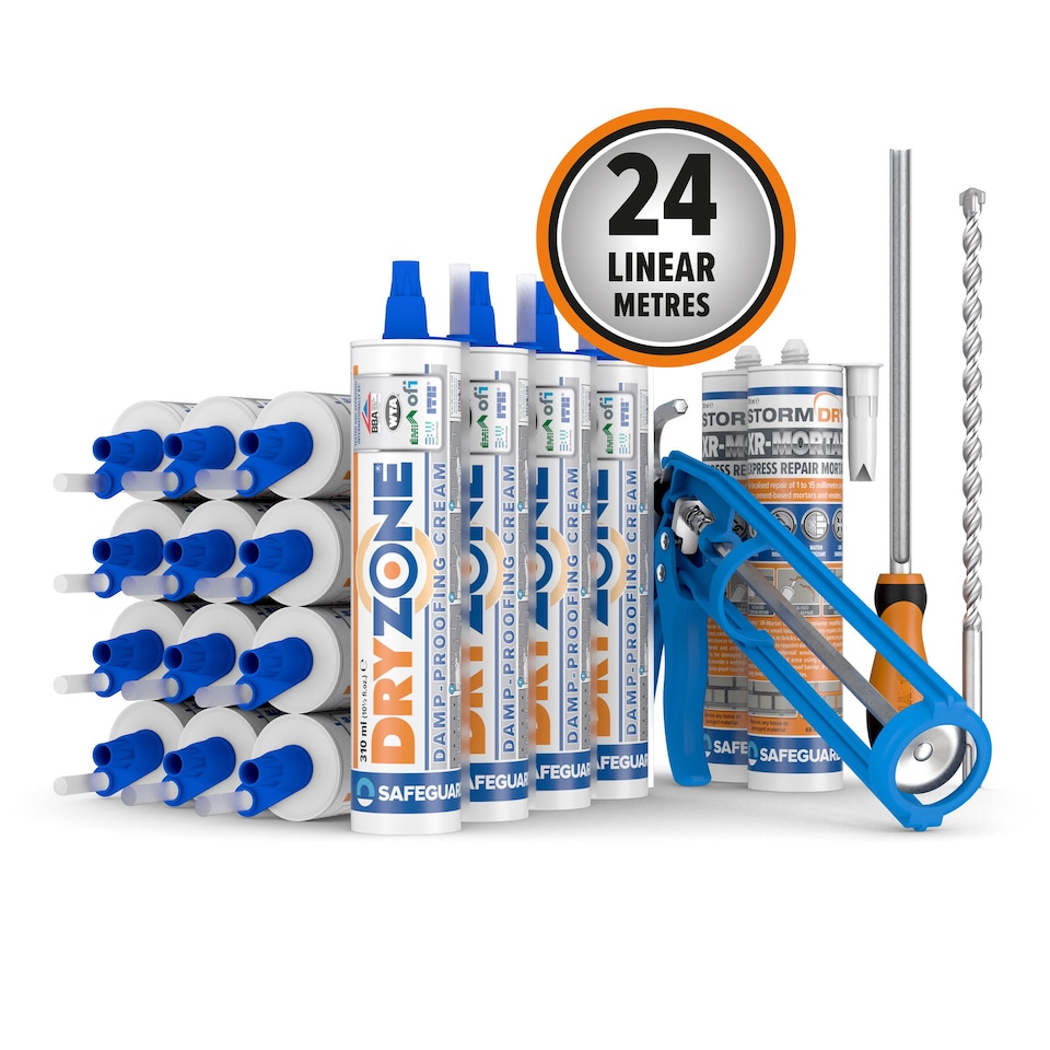 image 1 of Dryzone Damp Proofing Cream Kit: 24m Coverage (9" Wall) - BBA Approved Rising Damp Treatment - DPC Injection