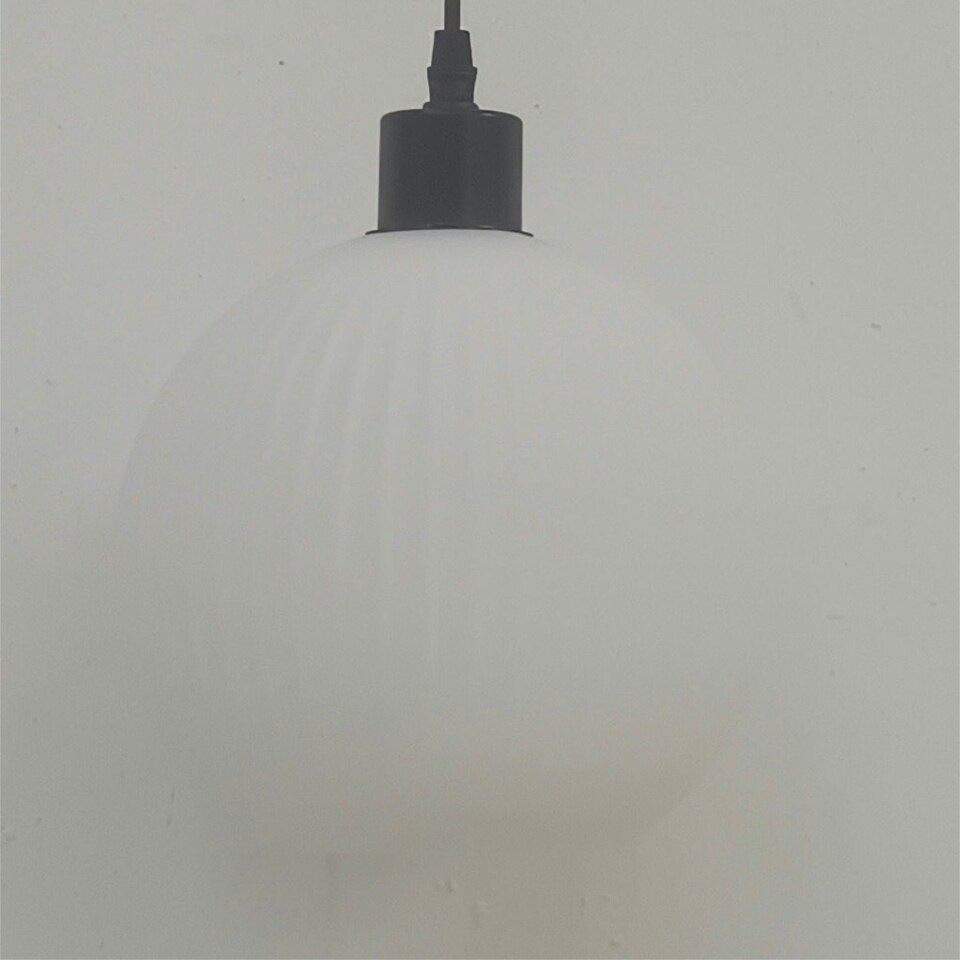 image 1 of First Choice Lighting Set of 2 Betchley White Ribbed Glass Globe with Black Pendant Fittings Black | White