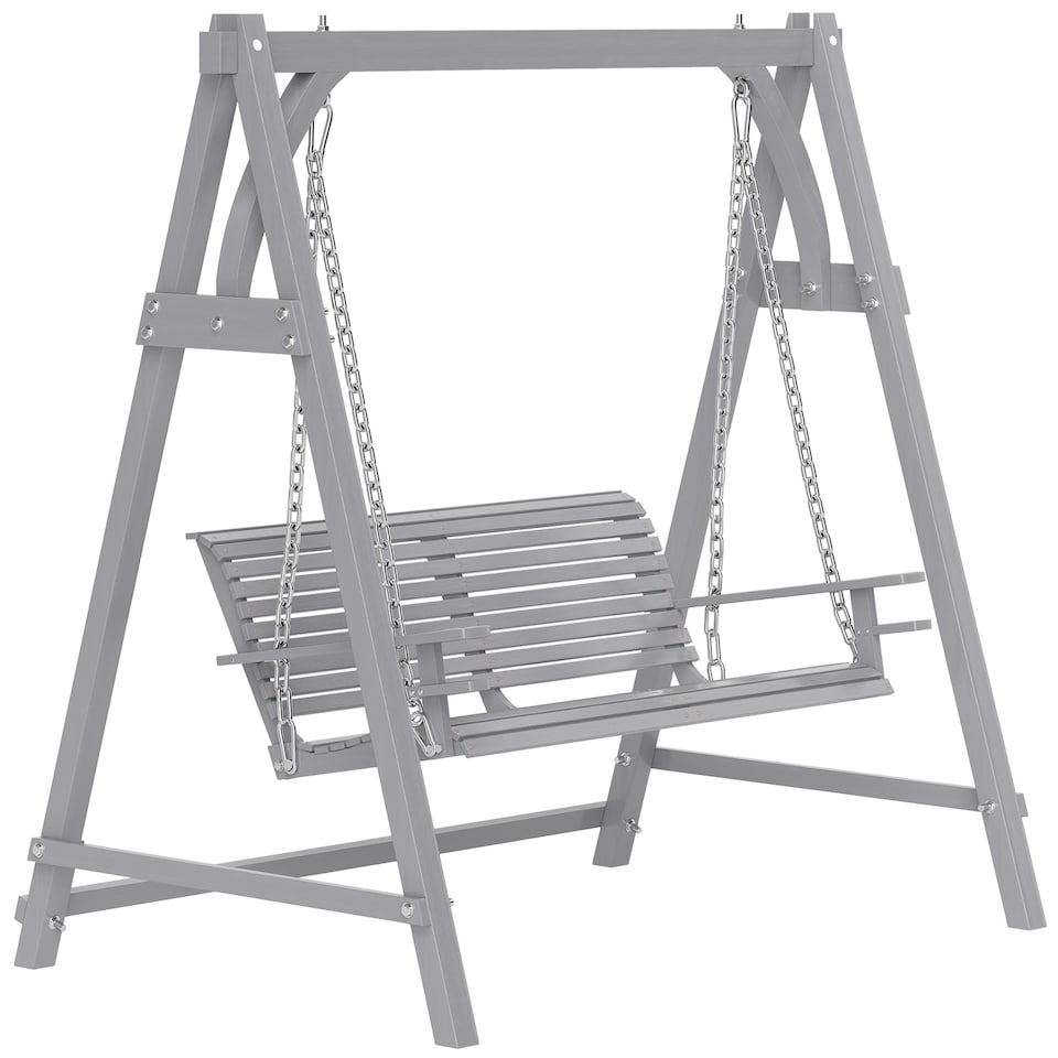 image 1 of Outsunny 2 Seater Wooden Garden Swing Seat Hammock Bench Lounger, Grey