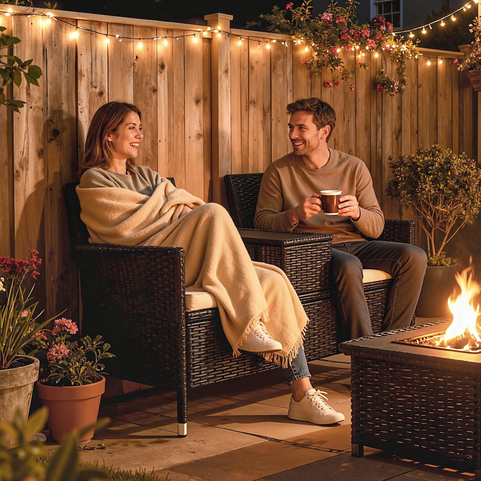 image 1 of Outsunny 2 Seater Rattan Sofa with Cushions, Wicker Garden Loveseat with Armrests, Outdoor Garden Sofa Couch with Metal Frame for Patio, Black | Black | Black | One Size