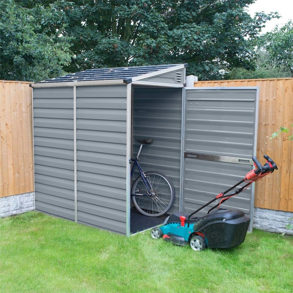 image 1 of 6 x 4 (1.75m x 1.17m) Single Door Pent Plastic Shed with Skylight Roofing