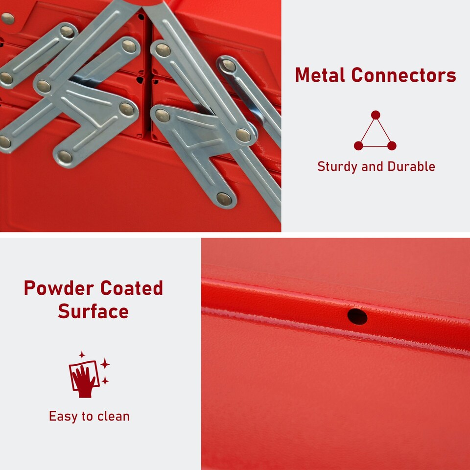 image 1 of DURHAND 3 Tier Metal Toolbox with 5 Tray Carry Handle 45cmx20cmx34.5cm Red Red