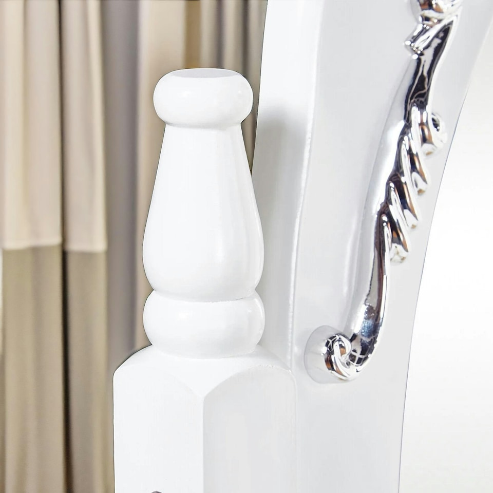 image 1 of 5 Drawer White Dressing Table With Round Mirror And Stool White
