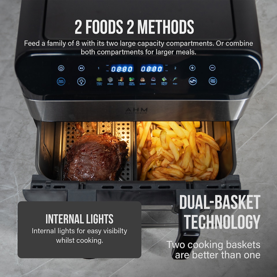 image 1 of AHM Electronics Air Fryer - 10L Multi Basket with Dual Cook, 3 in 1 Basket Combination, 8 Cooking Presets, Large Viewing Window,