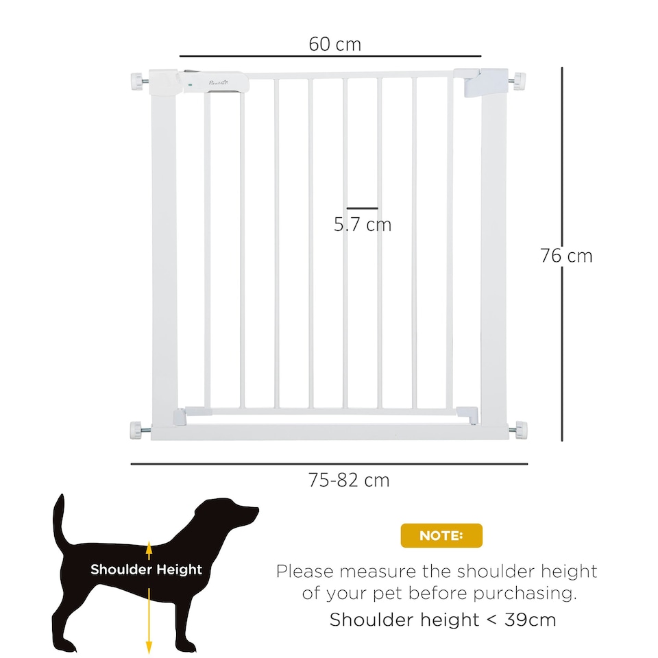image 1 of Pawhut Pet Safety Gate Door Barrier Dog Metal Indoor Fence White 75-82cm