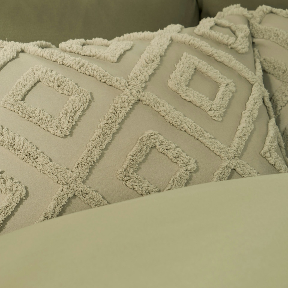 image 1 of OHS Geometric Tufted Soft Plump Cosy Fleece Duvet Cover and Pillowcase Bedding Set Green | Sage | Single