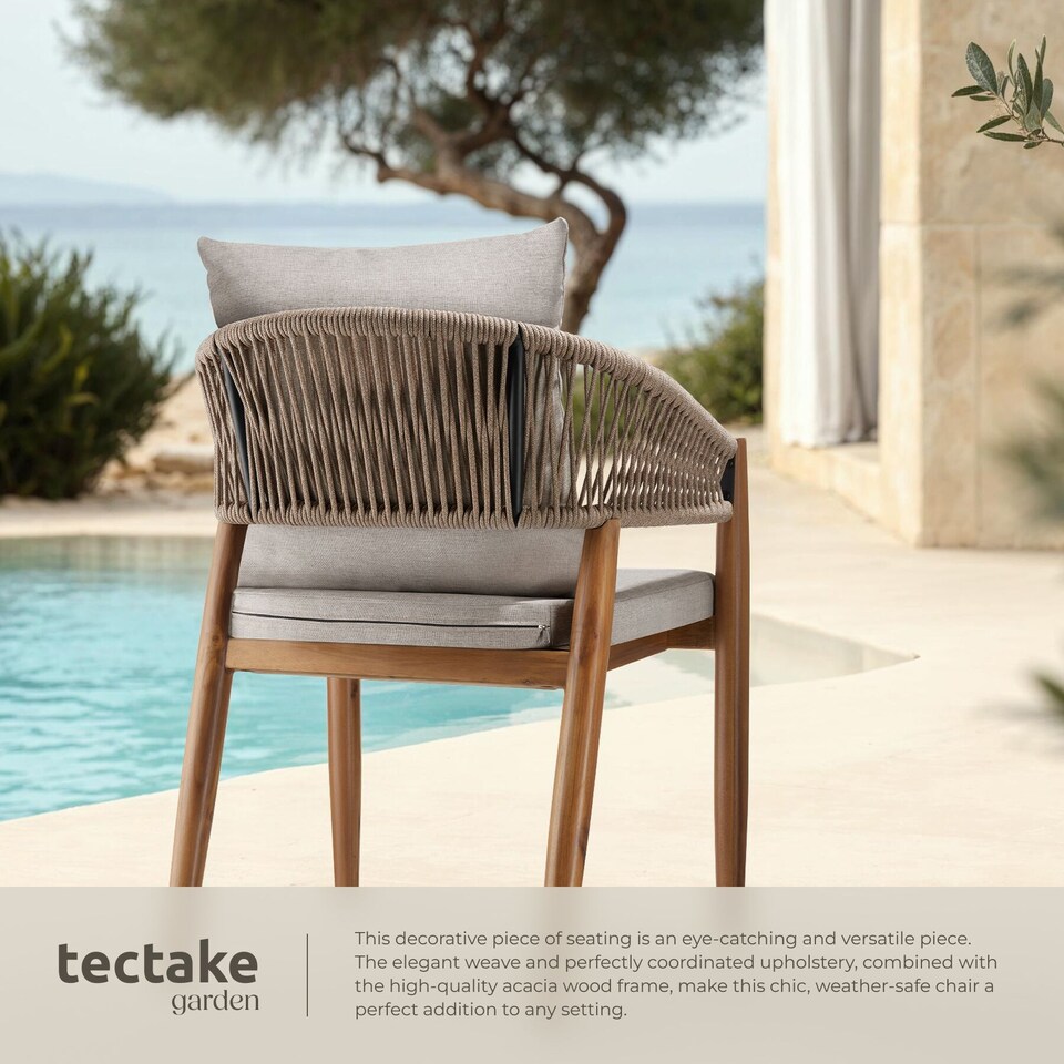 image 1 of Garden Chair Manacor in a Corded Design with Acacia Wood Frame and Matching Cushions | Cream | sand | One Size | 4