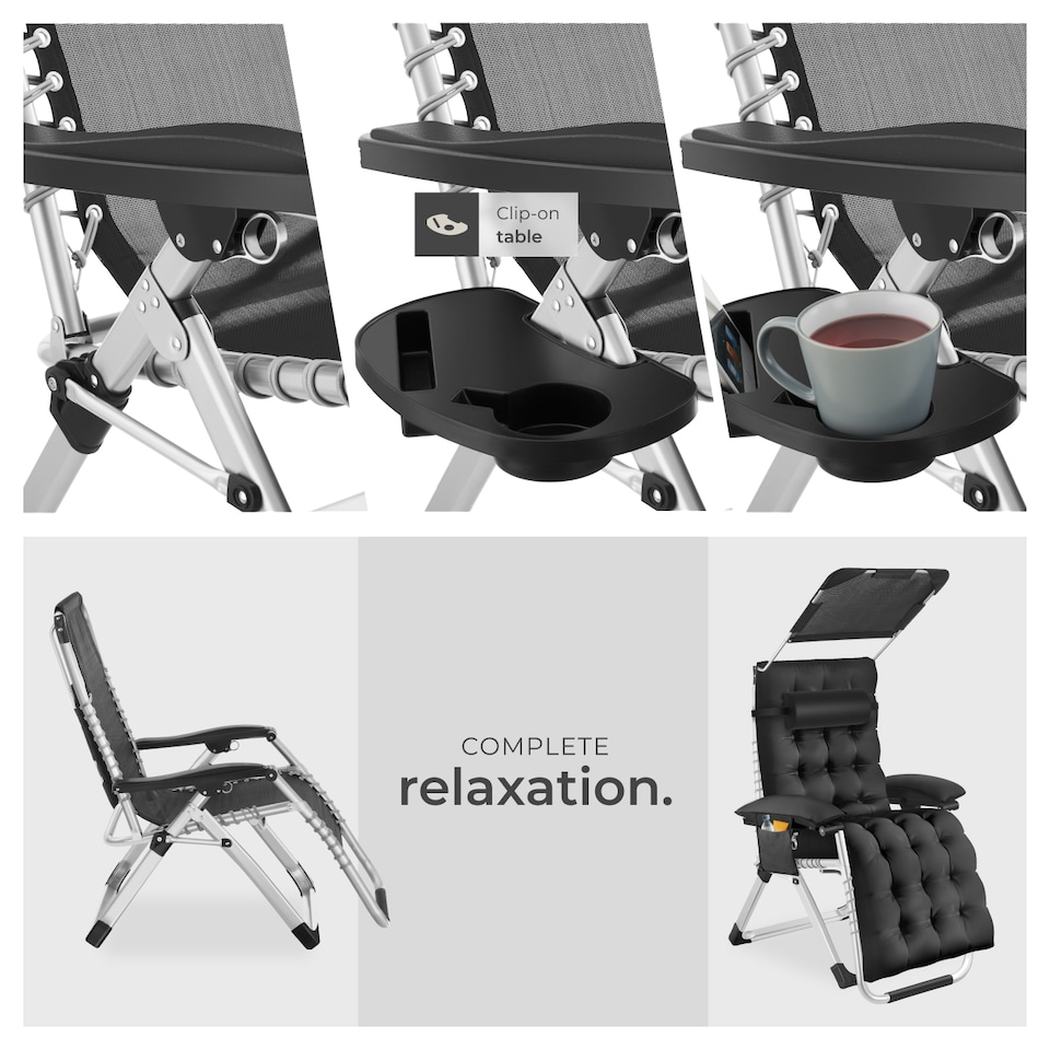 image 1 of Sun Lounger Cirrus with Plush Padding, Built-in Sun Shade and Folding Function | Black | black | One Size | 1