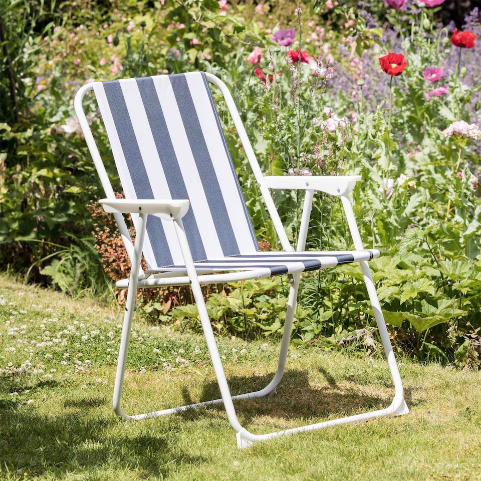 image 1 of Harbour Housewares Folding Metal Beach Chairs - Blue/Green Stripe - Pack of 2 | Multi | Multi