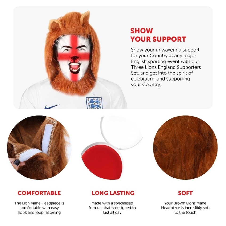 image 1 of Pack of 1 England Set - Lion Mane & Face Paint Red | One Size