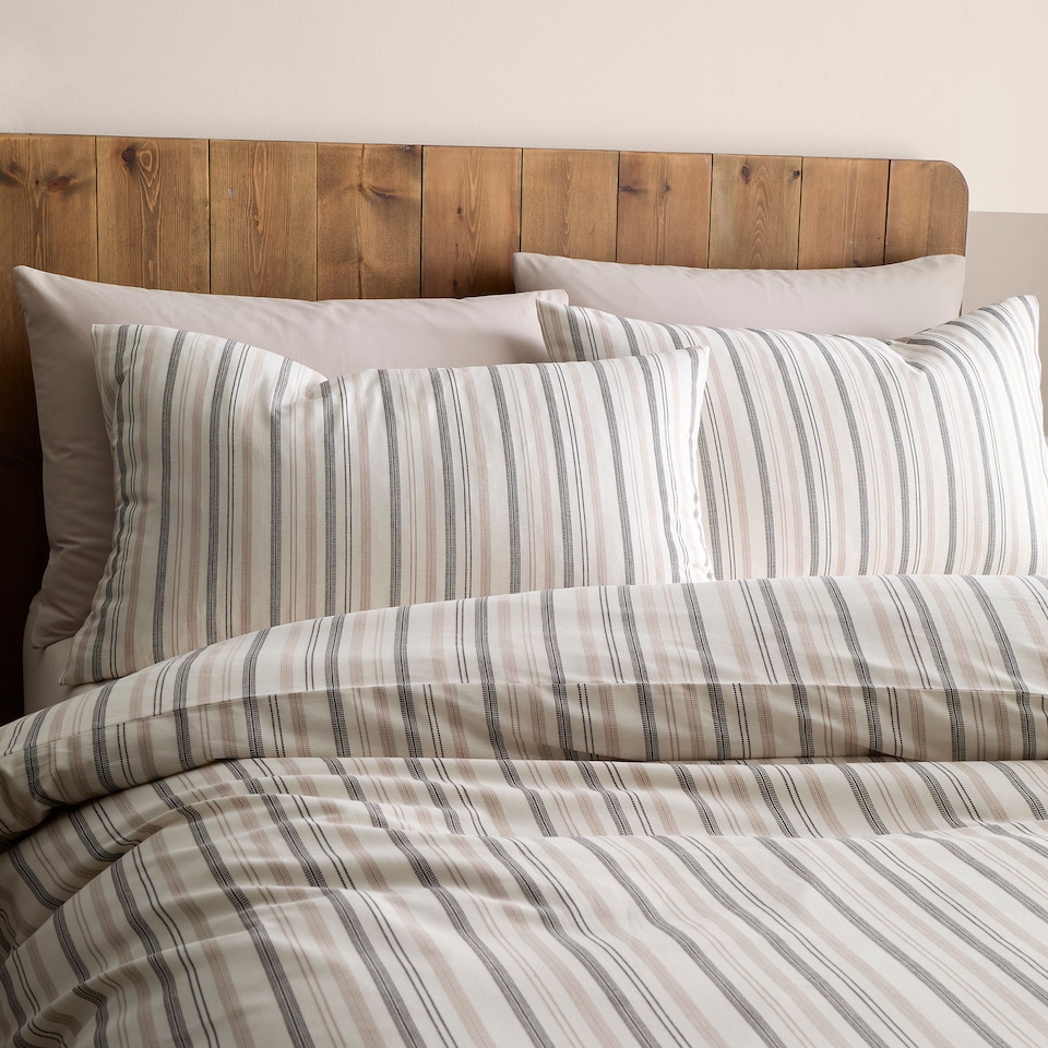 image 1 of Appletree Yarn Dyed Woven Thin Stripe Duvet Cover Set Natural
