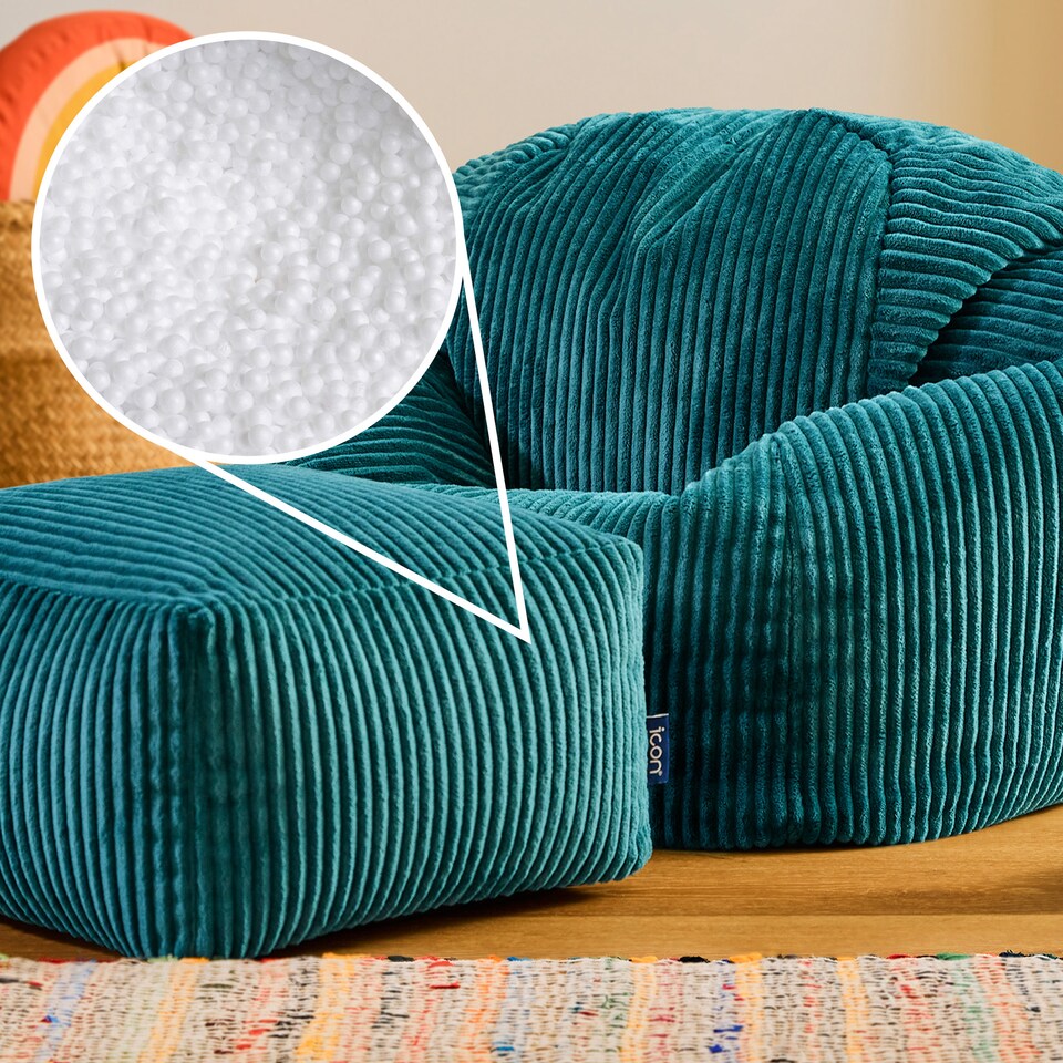 image 1 of icon Kids Kingston Cord Classic Bean Bag and Mini Square Footstool, Teal