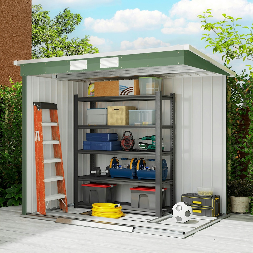 image 1 of Outsunny 7 x 4ft Metal Garden Storage Shed w/ Double Door Green