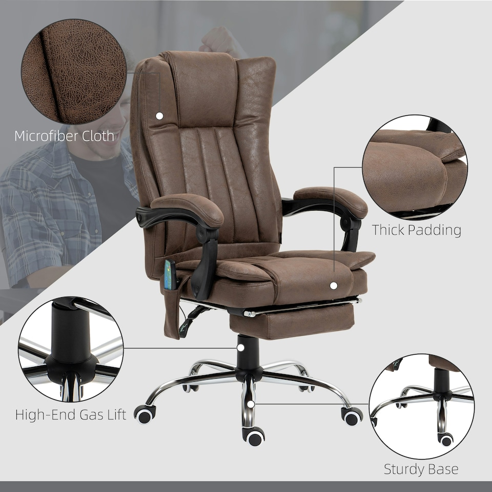 image 1 of Vinsetto 6-Point Vibrating Heat Massage Chair w/ Microfibre Upholstery Brown