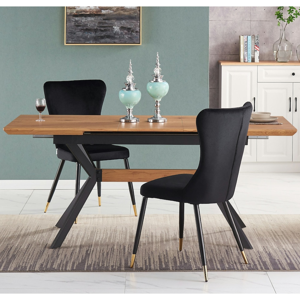 image 1 of Set of 4 New York Modern Velvet Dining Chairs with High Back, Black Metal Legs Black | Gold End Tips