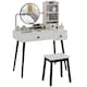 image 1 of HOMCOM Dressing Table Set with Mirror and Stool, Vanity Makeup Table with 3 Drawers and Open Shelves for Bedroom, Living Room, Grey