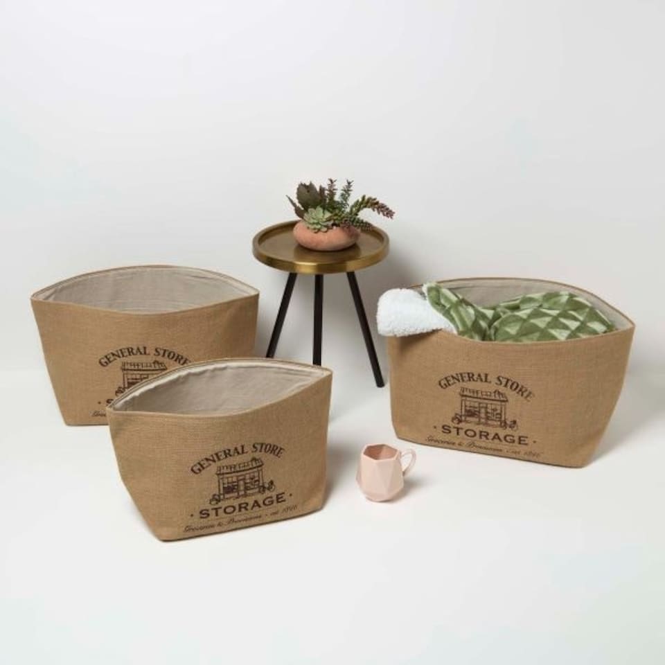 image 1 of Homescapes Set of 3 Jute Storage Baskets Cream