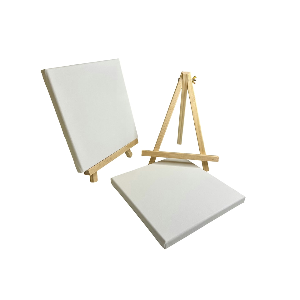 image 1 of 20x20cm Canvas and Wooden Easel Set
