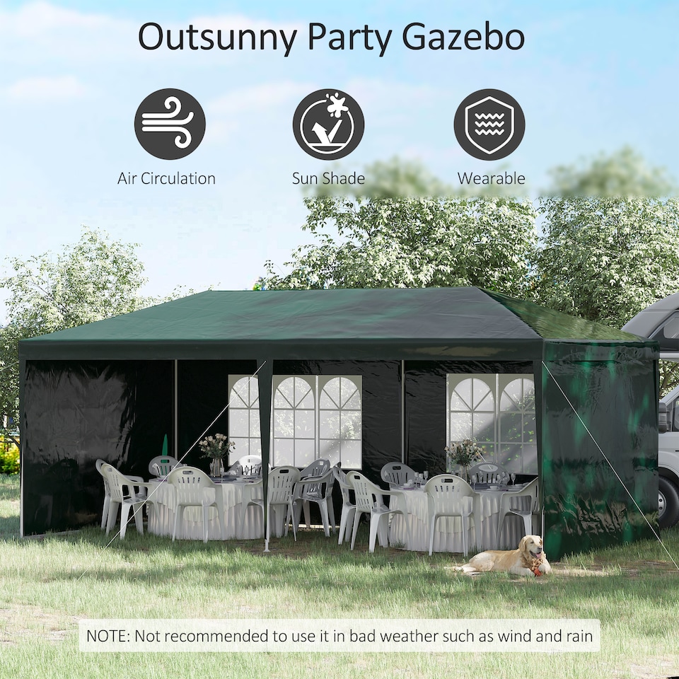 image 1 of Outsunny 6m x 3m Garden Gazebo Marquee Canopy Party Tent Canopy Patio Green