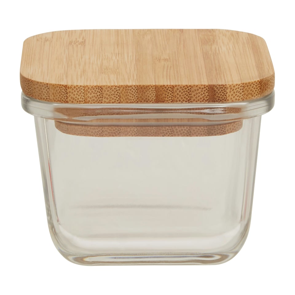 image 1 of Interiors by Premier 320ml Square Glass Container with Bamboo Lid, Glass Container with Airtight Lid, Airtight Glass Container
