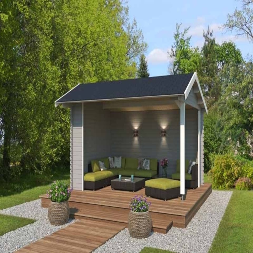 image 1 of San Diego-Log Cabin, Wooden Garden Room, Timber Summerhouse, Home Office - L389 x W465 x H273.6 cm Brown