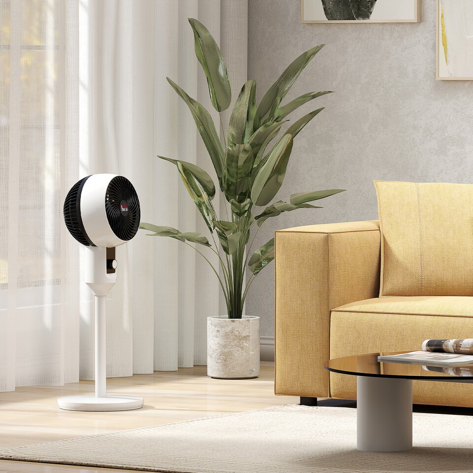 image 1 of HOMCOM 9 Pedestal Fan, 70 Oscillation 90 Vertical Tilt Oscillating Air Circulator with 3 Speeds, Standing Fan for Home Office, Bedroom, White and Black