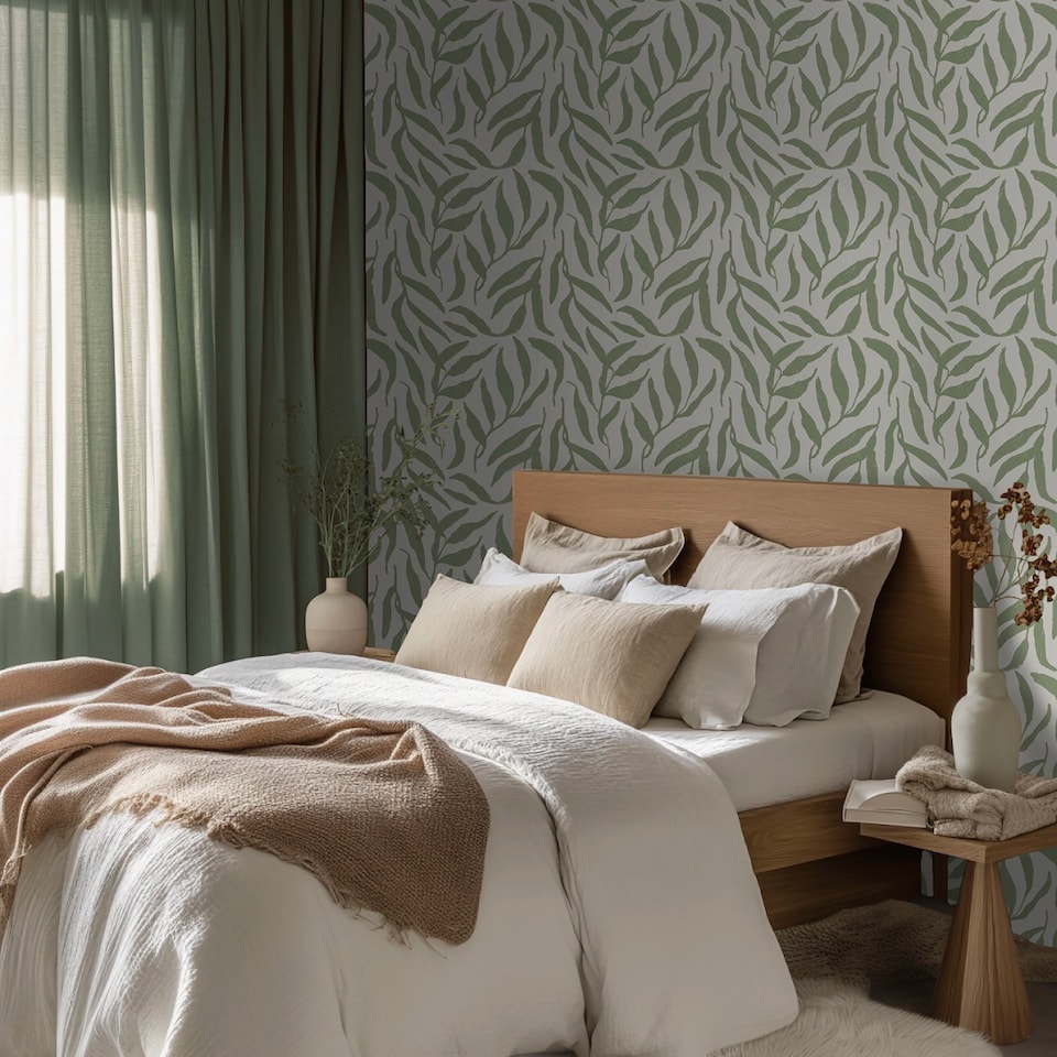 image 1 of Olive Leaf Wallpaper in Pistachio on Cream | Green | Pistachio Green on Cream | 50cm x 10m