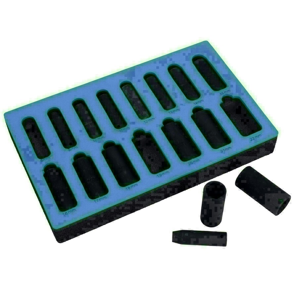 image 1 of 3/8in Drive Deep Metric Impact Impacted Sockets 6 Sided 8mm - 22mm 15pc Set