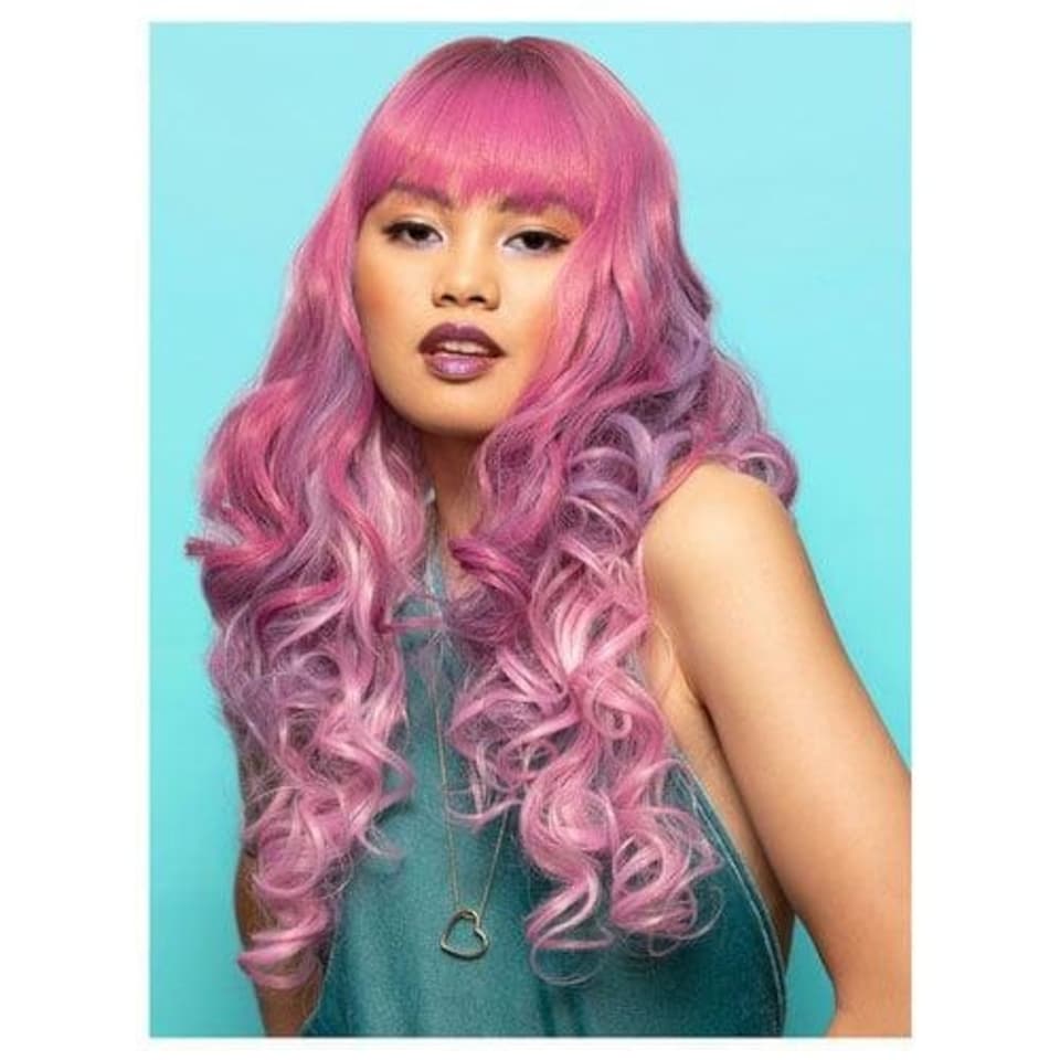 Manic Panic Dusky Jewel Siren Pink & Lilac Long Curled Hair with Fringe Wig