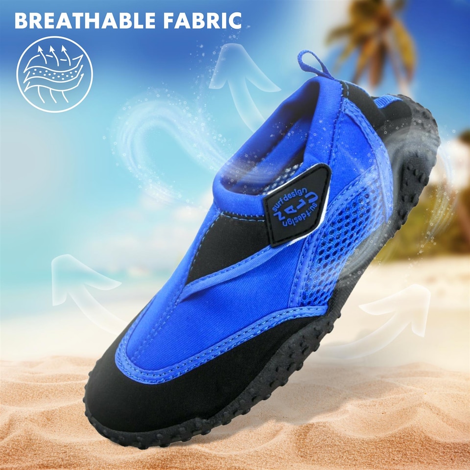image 1 of GEEZY Aqua Water Shoes, Unisex, Beach Surfing - Blue & Black, UK Adult 9