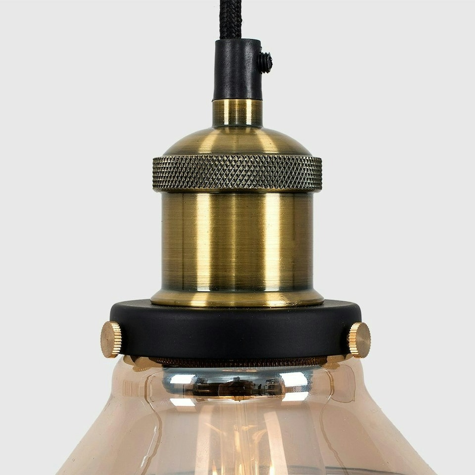 image 1 of ValueLights Wallace Black and Gold Ceiling Light Pendant with Amber Tinted Clear Glass Shade with LED Filament Bulb In Warm White