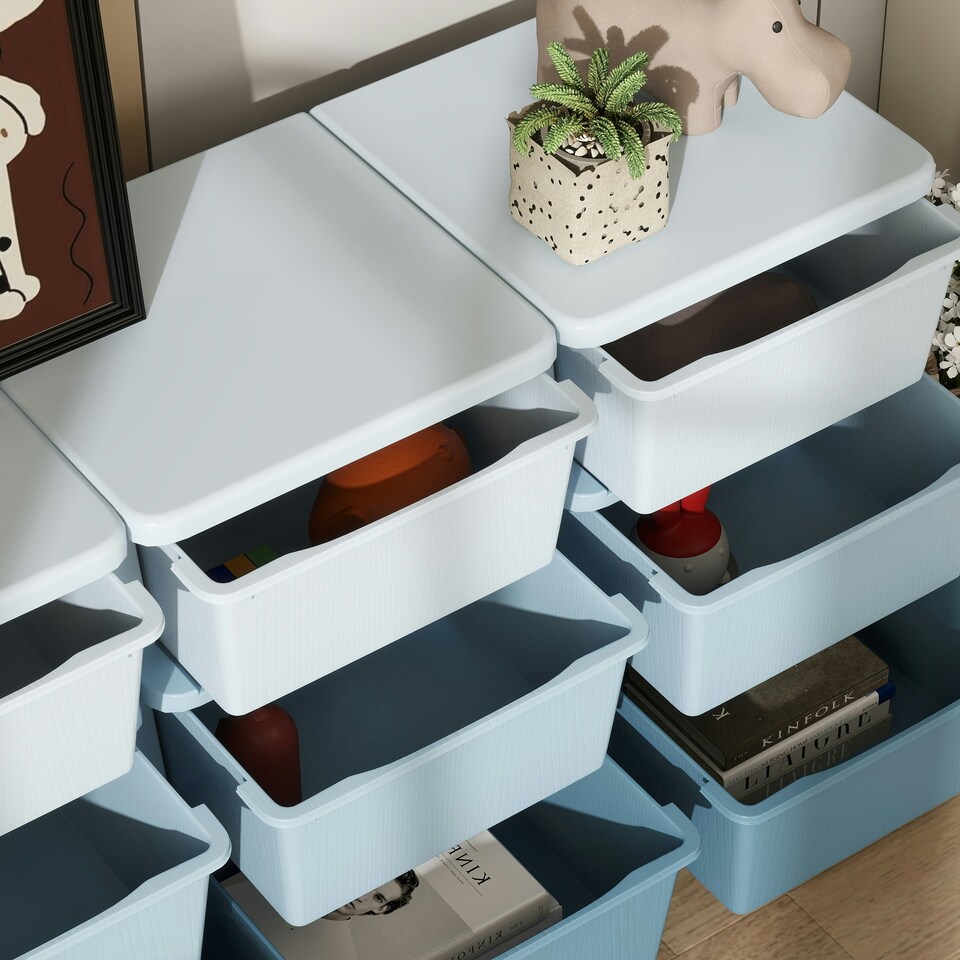 image 1 of HOMCOM Kids Storage Units with Drawers 3 Tier Chest Dresser Tower Blue | 113 x 37 x 56.5 cm