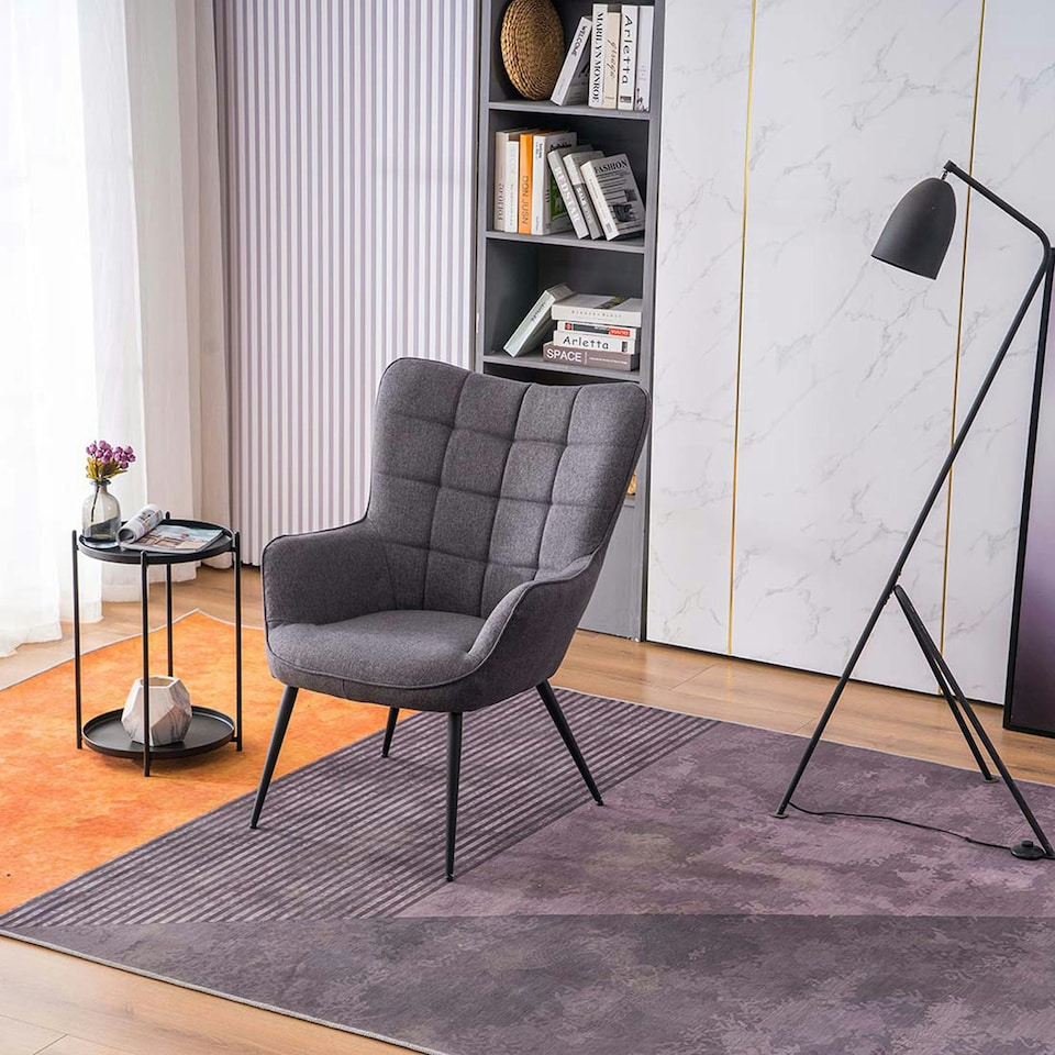 image 1 of Vera Fabric Occasional Living Room Modern Accent Chair with Footstool (Charcoal)