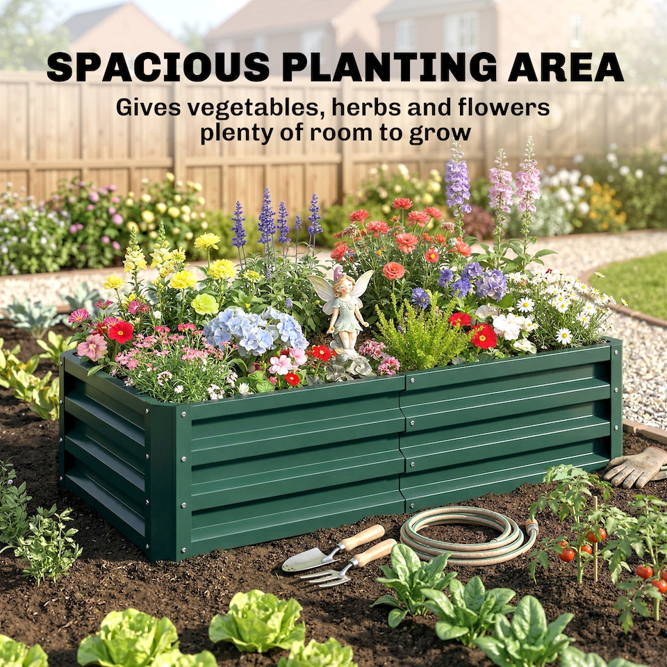 image 1 of Outsunny Raised Garden Bed Elevated Planter Box for Flowers Green
