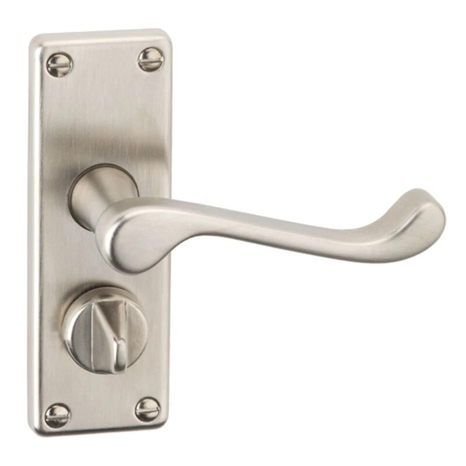 image 1 of Door Handles Set Victorian Scroll Metal Lever Latch Internal External | Silver | Satin Nickel Privacy