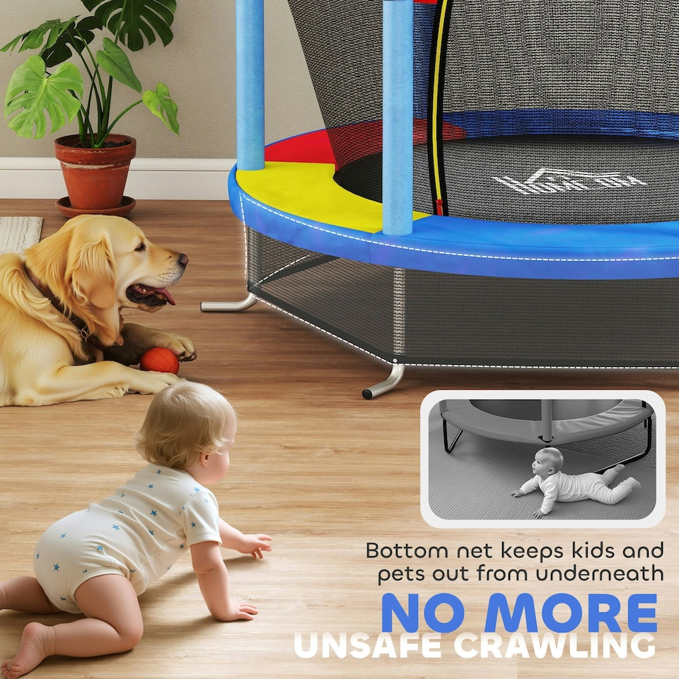 image 1 of HOMCOM Kids Trampoline Mini Bouncer w/ Enclosure Net for 3-6 Years