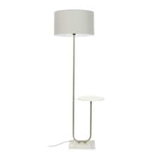ValueLights Tavel Brushed Chrome Silver Floor Lamp with Table and Grey Shade