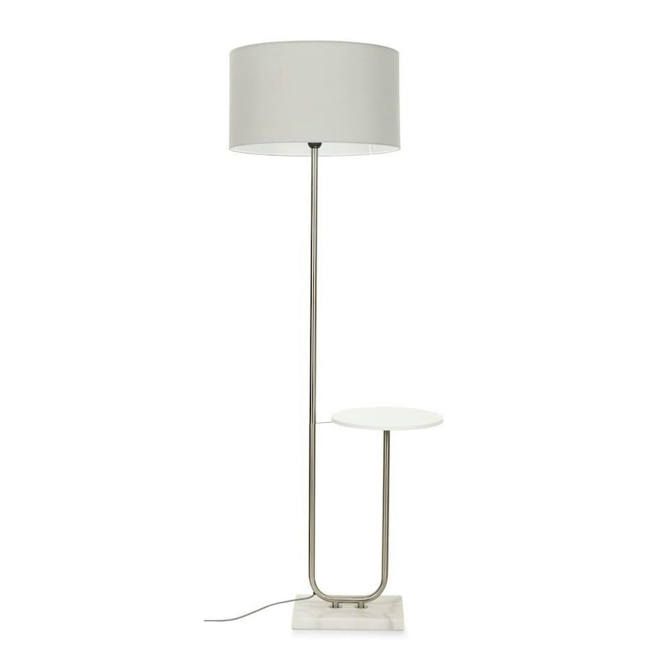 image 1 of ValueLights Tavel Brushed Chrome Silver Floor Lamp with Table and Grey Shade