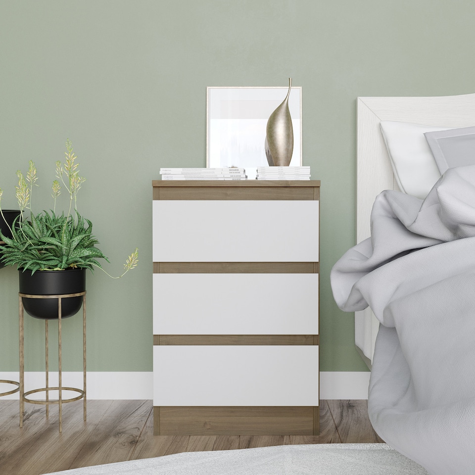 image 1 of 3 Drawer Bedroom Storage Cabinet | Multi | Oak & White | 1
