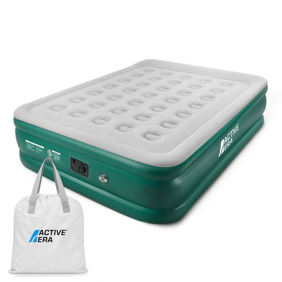 image 1 of Active Era King Comfort Air Bed, Built-in Pump, Waterproof - Green/White