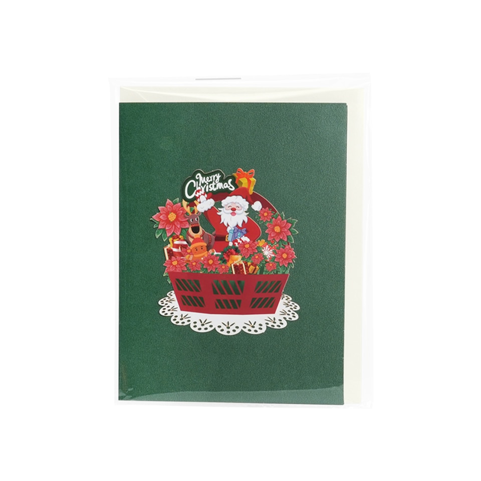 image 1 of Festive Basket with Santa & Holiday Decor 3D Pop Up Christmas Card