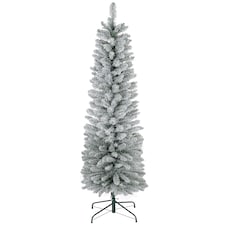 HOMCOM 6ft Artificial Pencil Christmas Tree with 329 Snow Flocked Branches, Metal Base, Realistic mas Tree, White