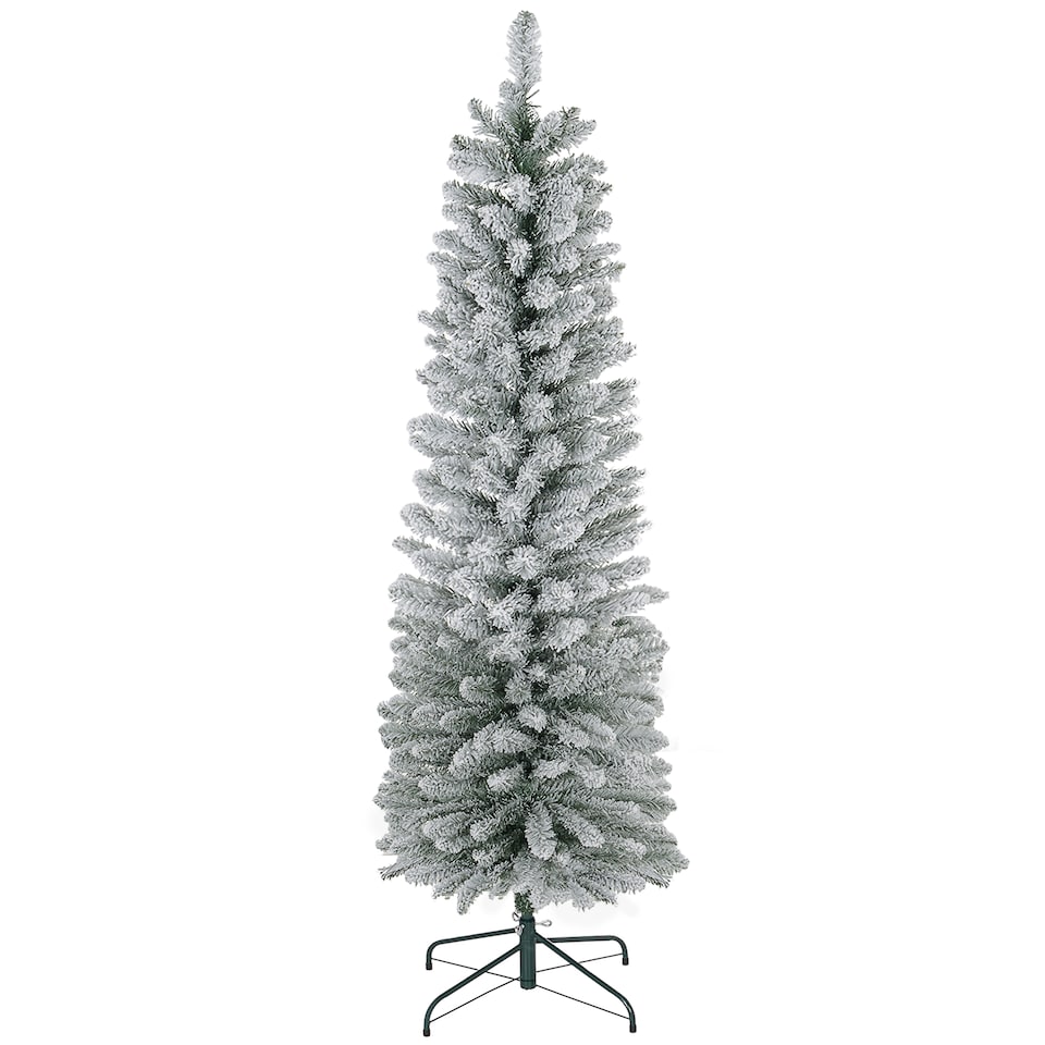 image 1 of HOMCOM 6ft Artificial Pencil Christmas Tree with 329 Snow Flocked Branches, Metal Base, Realistic mas Tree, White