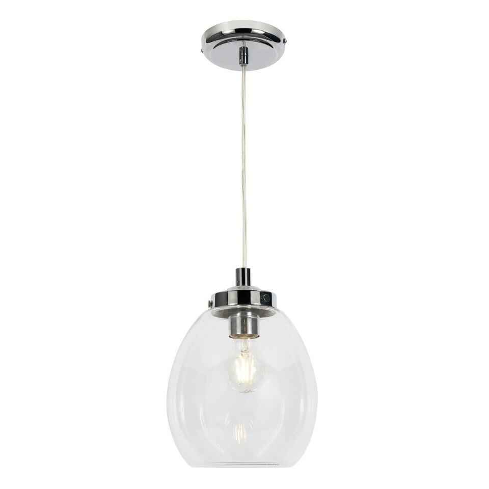 image 1 of BHS Zeta Clear Glass Bathroom Ceiling Pendant, Chrome | Silver | Chrome | 1