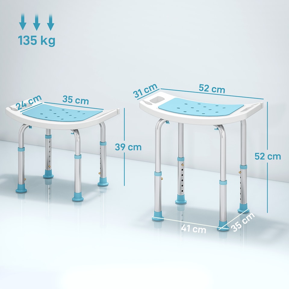 image 1 of HOMCOM Adjust Aluminium Bath Stool Shower Non-Slip w/ Shower Hole, Turquoise | Green