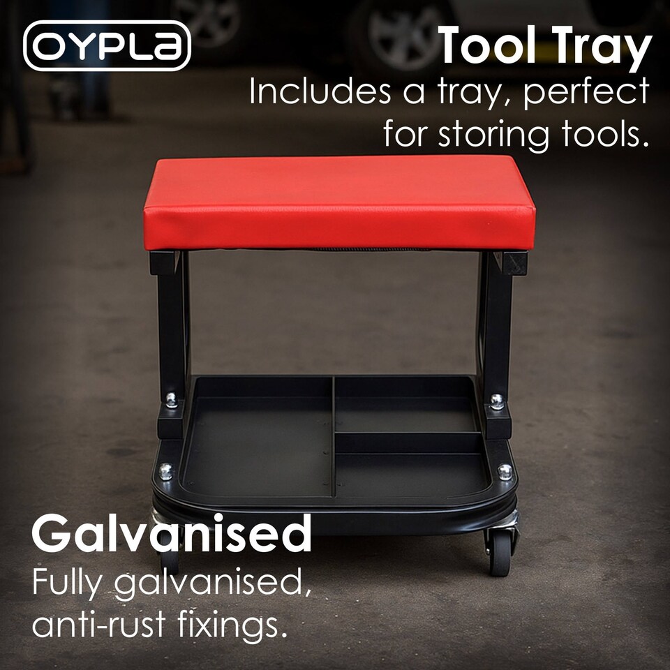 image 1 of Heavy Duty Garage Stool Rolling Mechanics Chair Crawling Seat | Red