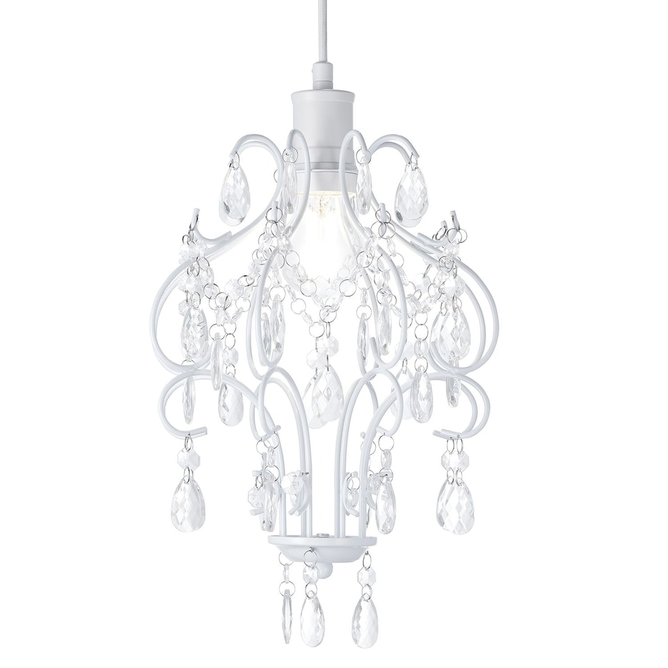 image 1 of Matt White Shabby Chic Chandelier Style Pendant Ceiling Lamp Shade with Acrylic | White | White | 1