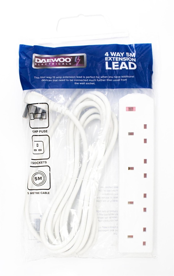 image 1 of Daewoo 4 Gang 5m Extension Lead | White
